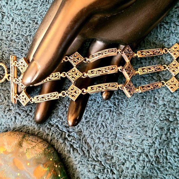 Vintage - Sterling Silver- Multi-Layered Bracelet - Intricate Design - 7.5 Long